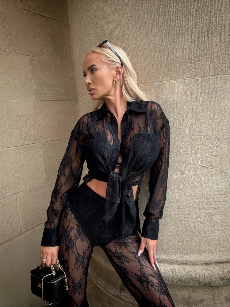 SOLME SHIRT BLACK - koszula koronkowa czarna